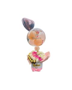 Pompón en escala con globo 5 Rosas 2 Bombones 1 Nutella 1 Splash